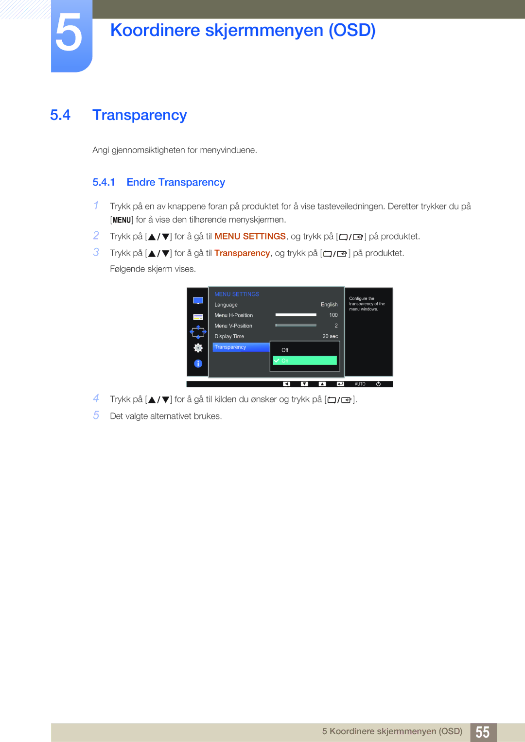 Samsung LS22D390QS/EN manual Endre Transparency 