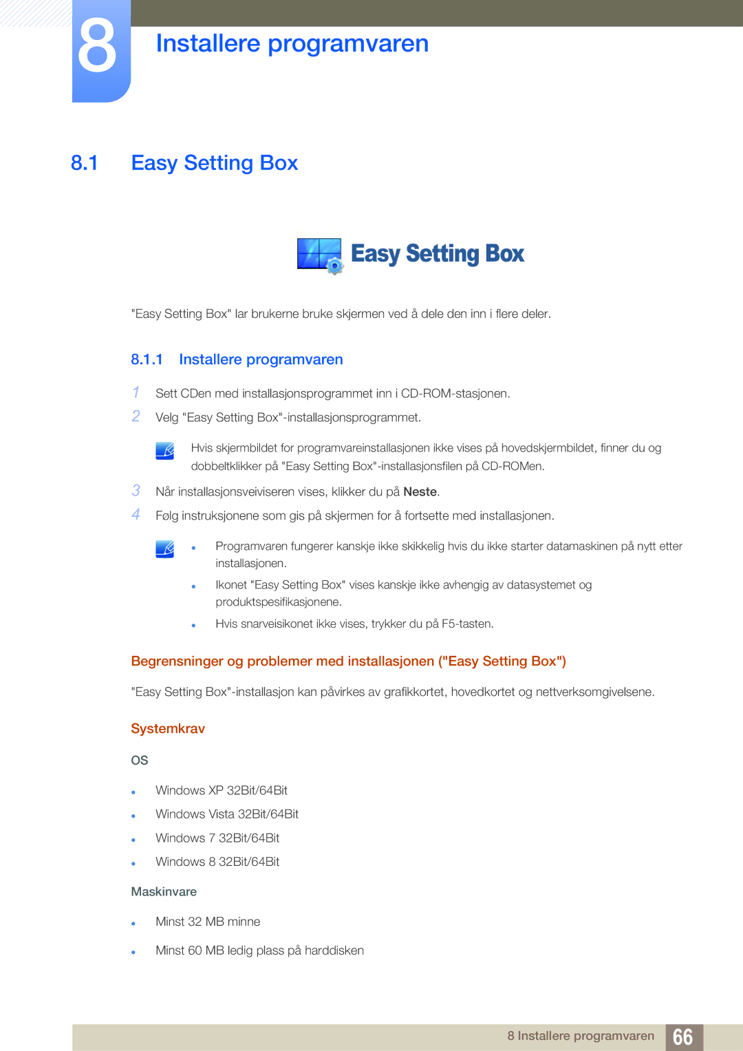 Samsung LS22D390QS/EN manual Installere programvaren, Easy Setting Box 