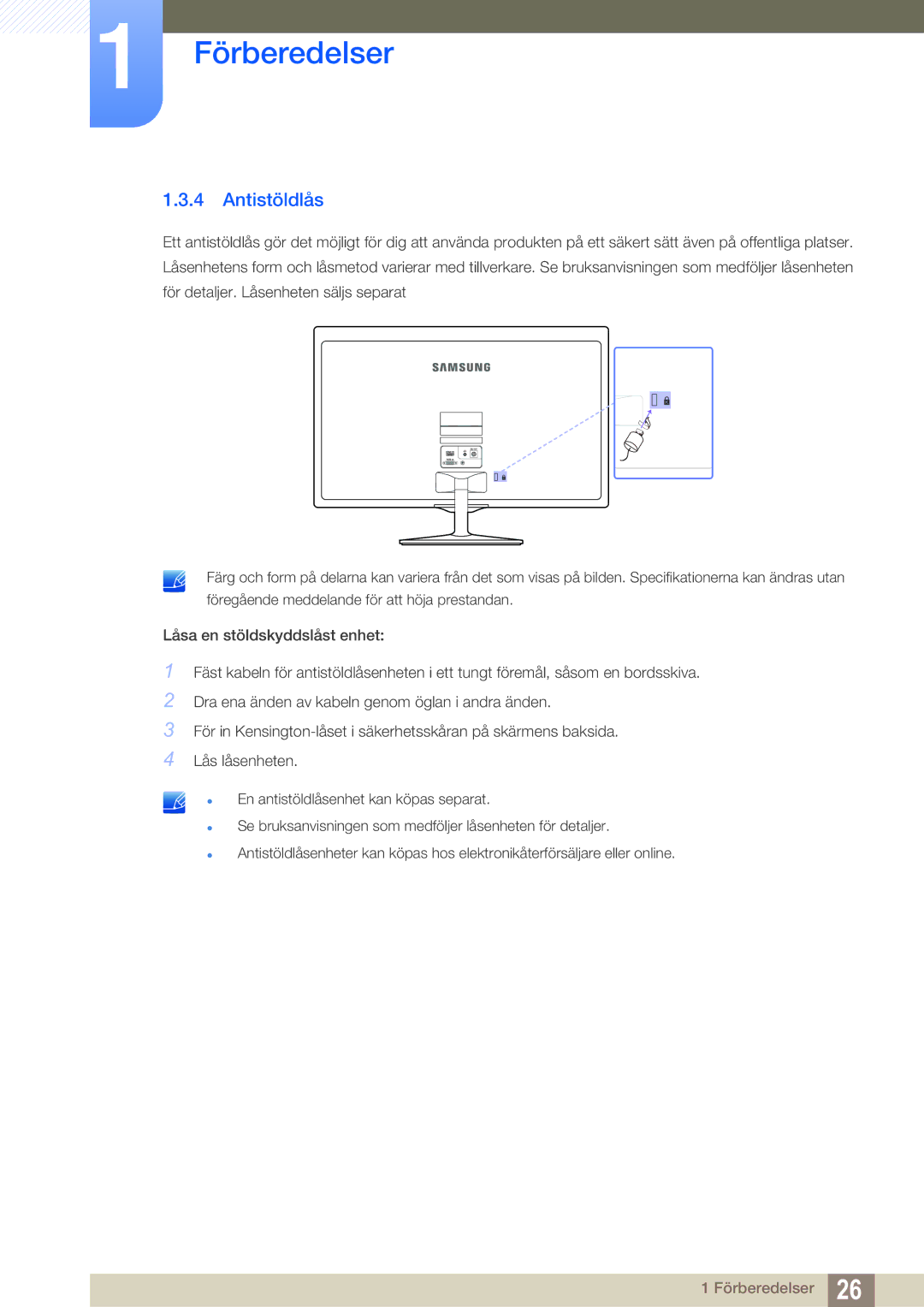 Samsung LS22D390QS/EN manual Antistöldlås 