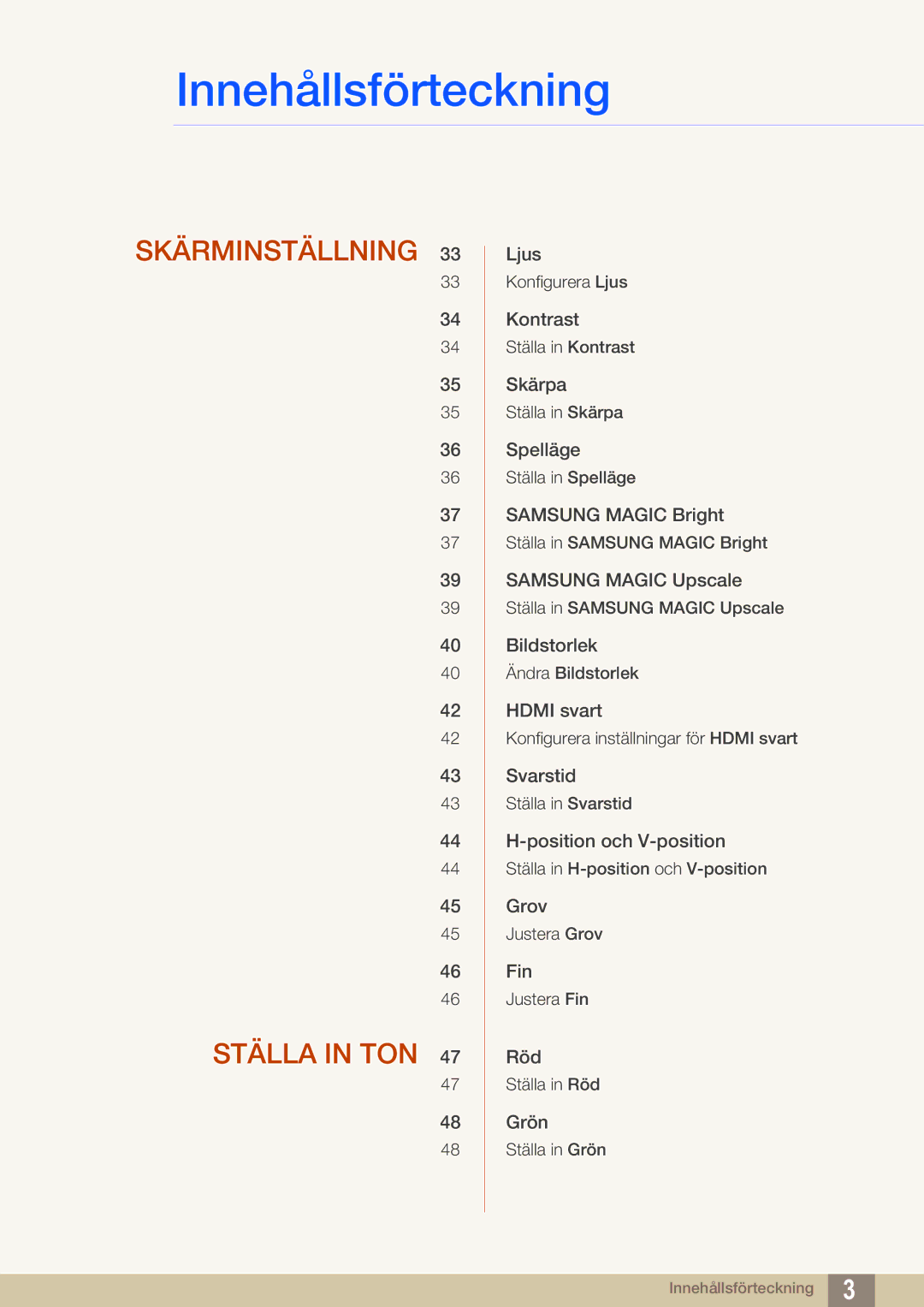 Samsung LS22D390QS/EN manual Skärminställning Ställa in TON 