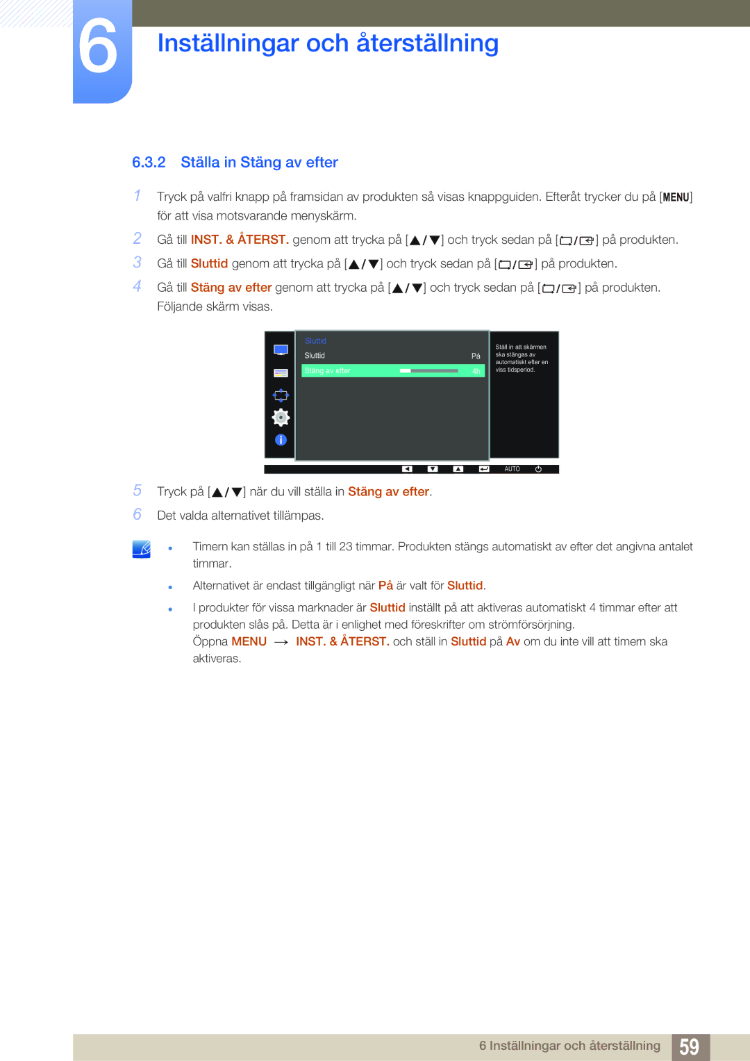 Samsung LS22D390QS/EN manual 2 Ställa in Stäng av efter 