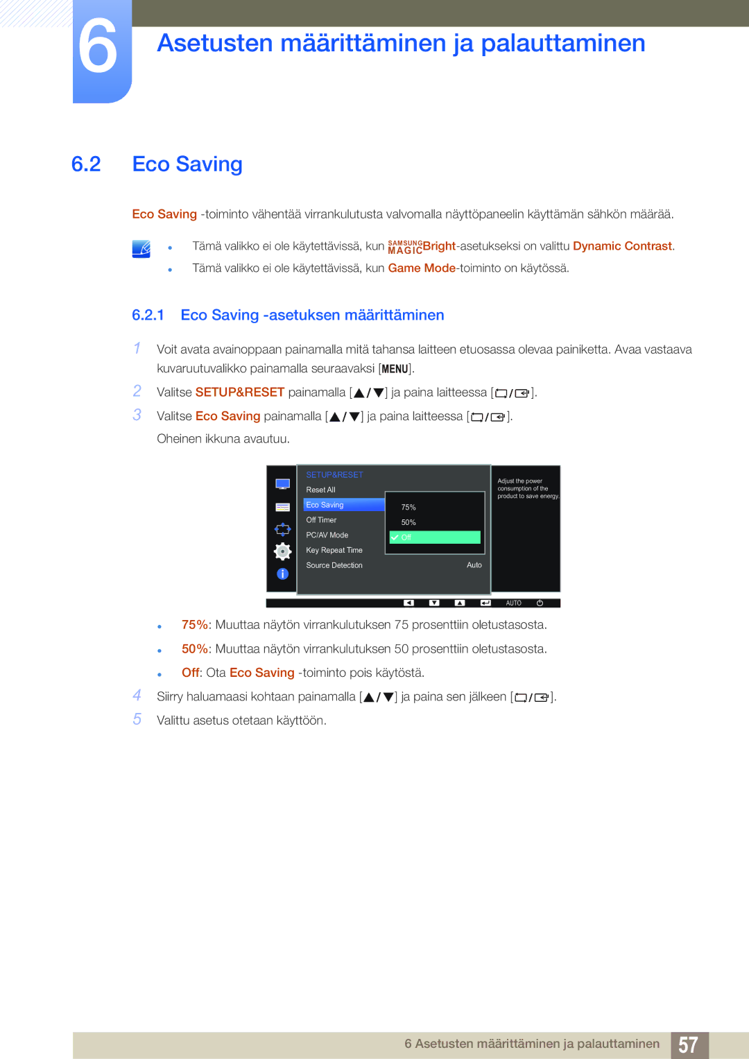 Samsung LS22D390QS/EN manual Eco Saving -asetuksen määrittäminen 