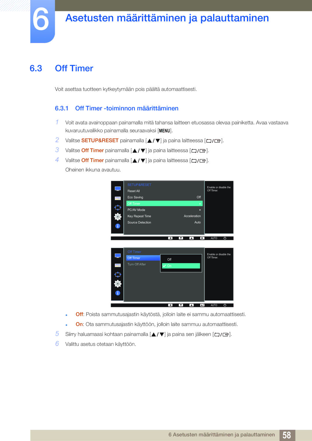 Samsung LS22D390QS/EN manual Off Timer -toiminnon määrittäminen 