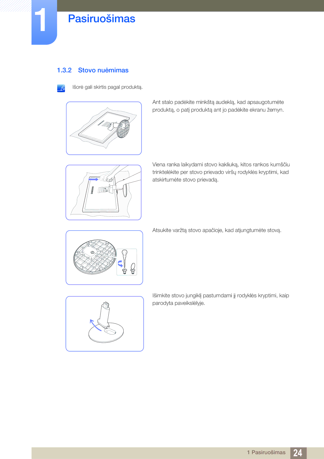 Samsung LS22D390QS/EN manual Stovo nuėmimas 