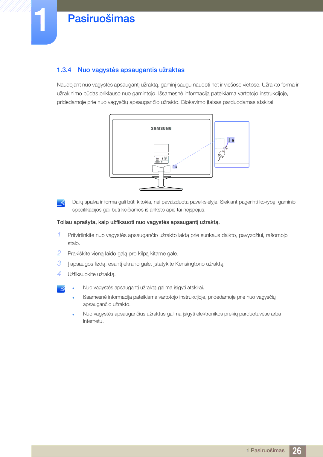 Samsung LS22D390QS/EN manual Nuo vagystės apsaugantis užraktas 