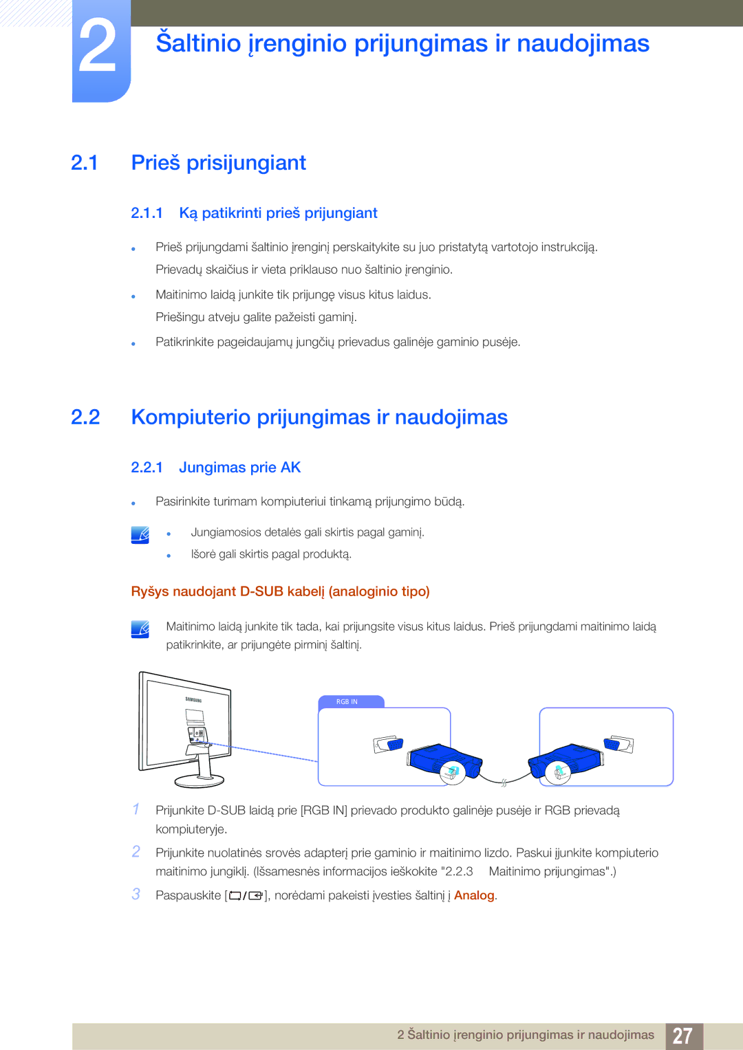 Samsung LS22D390QS/EN Šaltinio įrenginio prijungimas ir naudojimas, Prieš prisijungiant, 1 Ką patikrinti prieš prijungiant 