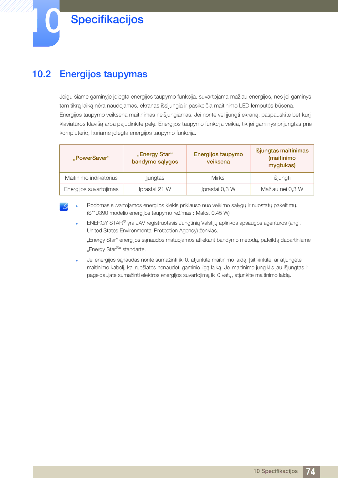 Samsung LS22D390QS/EN manual Energijos taupymas 