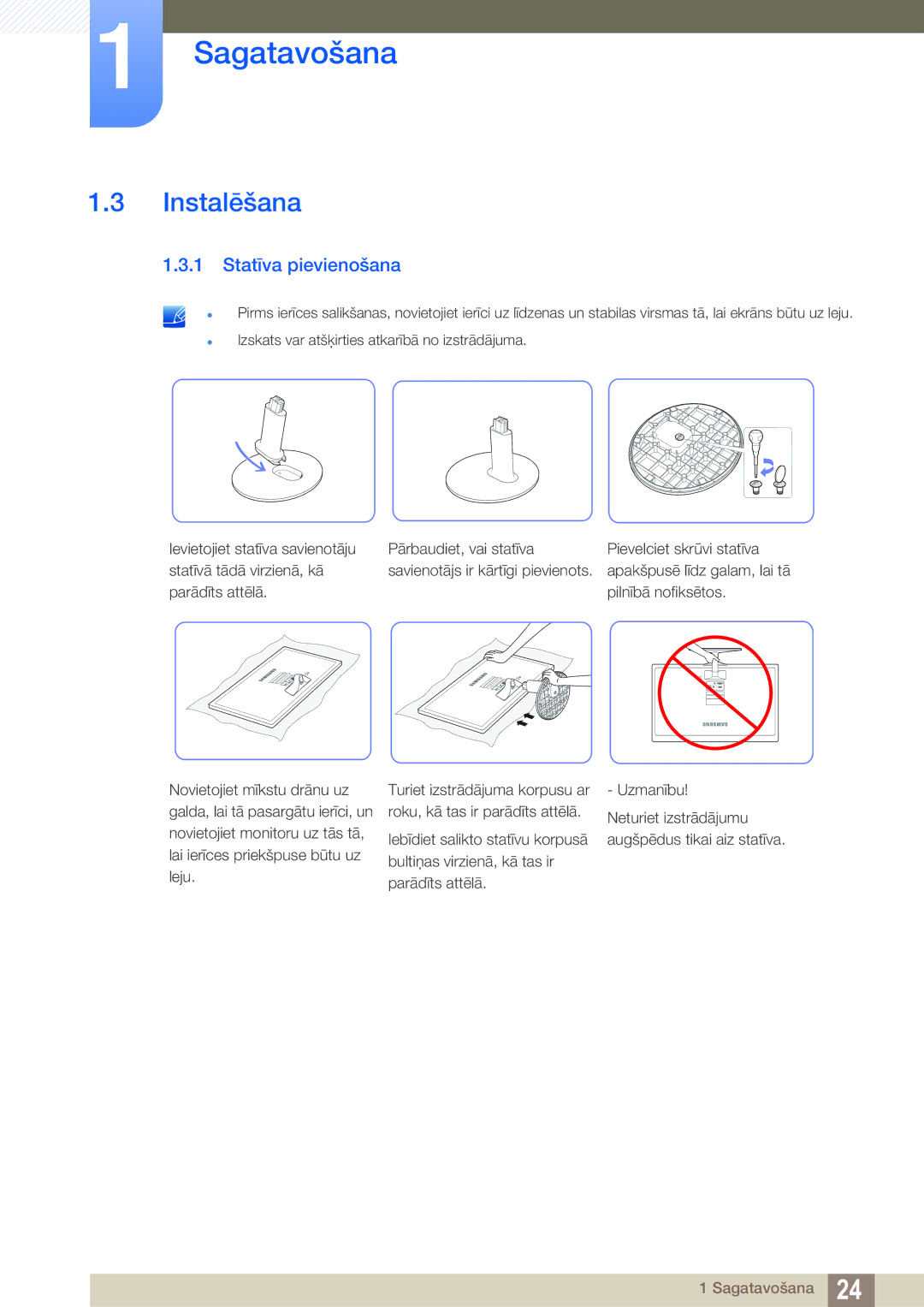 Samsung LS22D390QS/EN manual Instalēšana, Statīva pievienošana 