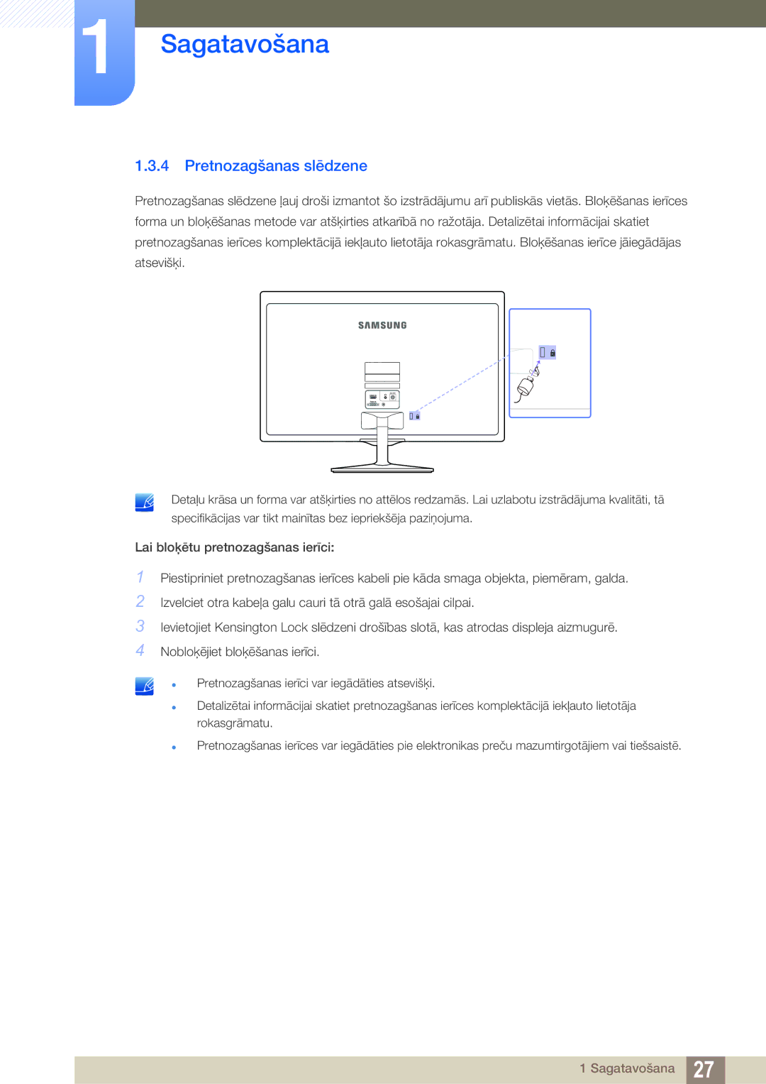 Samsung LS22D390QS/EN manual Pretnozagšanas slēdzene 