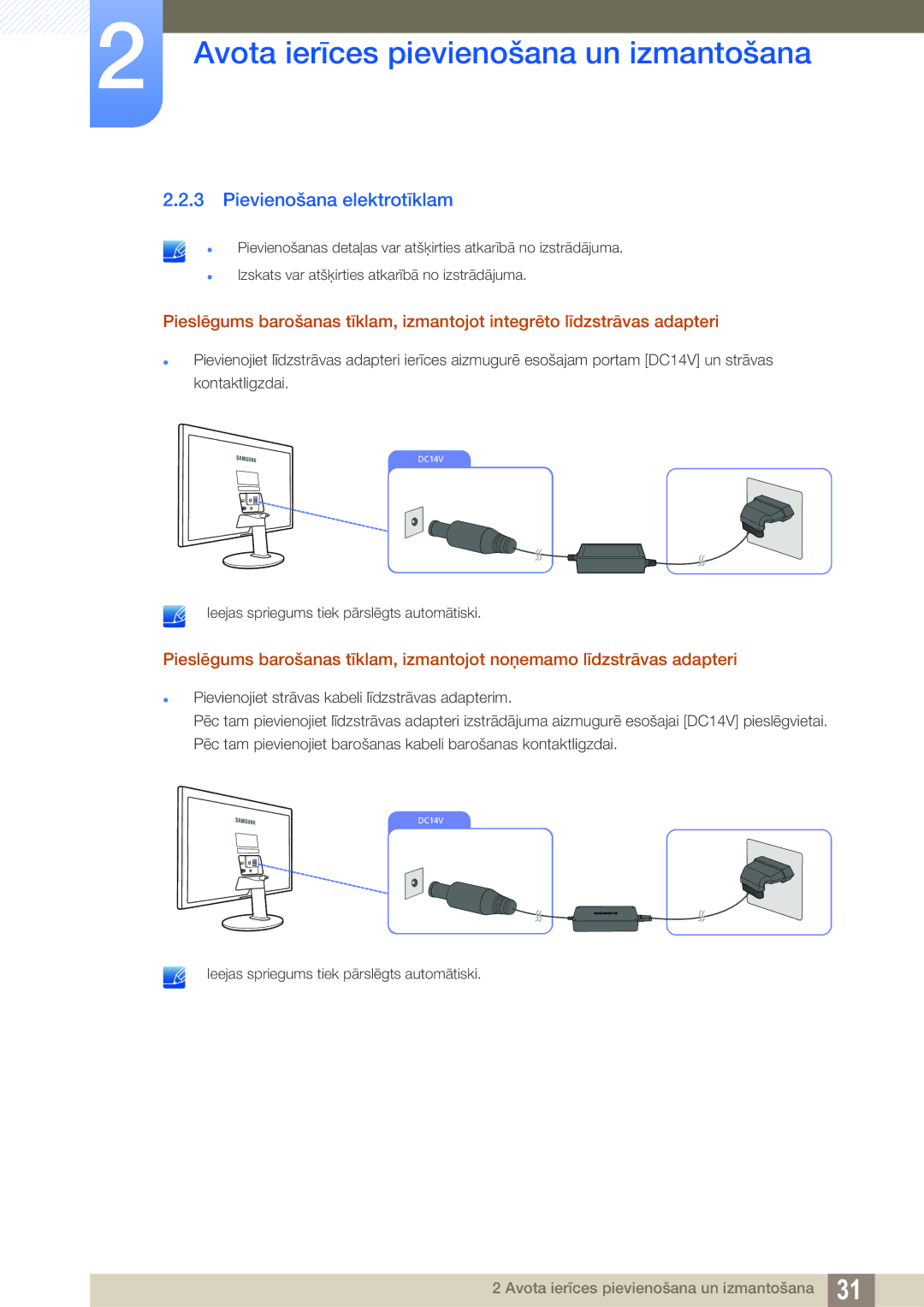 Samsung LS22D390QS/EN manual Pievienošana elektrotīklam 