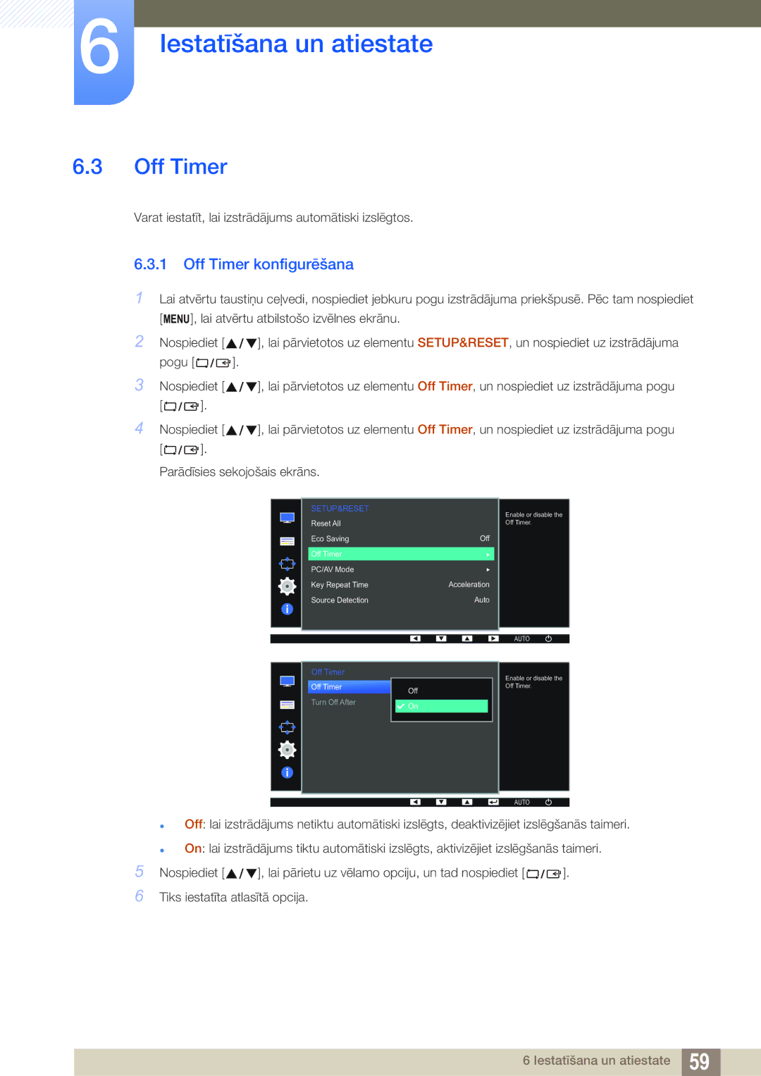 Samsung LS22D390QS/EN manual Off Timer konfigurēšana 