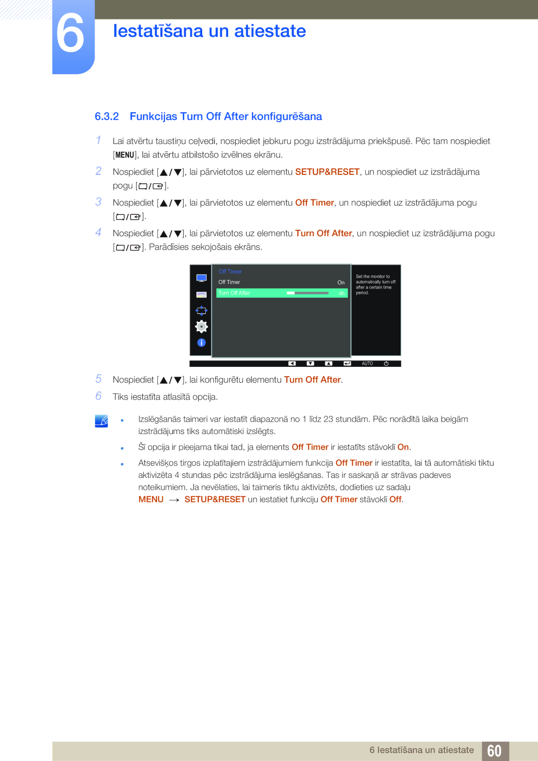 Samsung LS22D390QS/EN manual Funkcijas Turn Off After konfigurēšana 