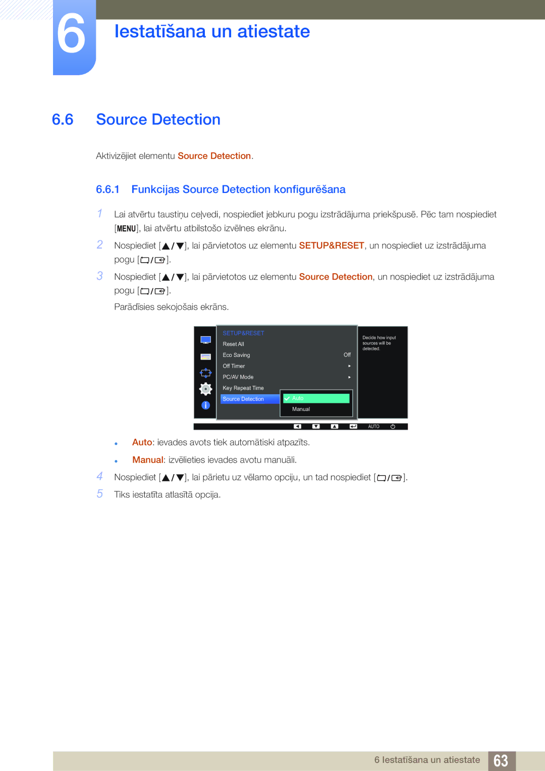 Samsung LS22D390QS/EN manual Funkcijas Source Detection konfigurēšana 