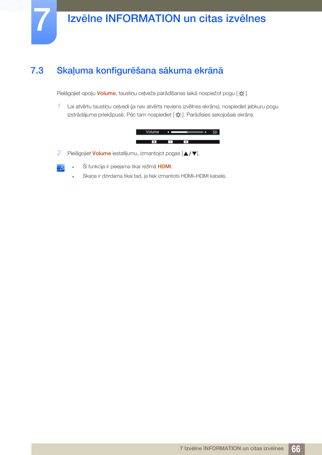 Samsung LS22D390QS/EN manual Skaļuma konfigurēšana sākuma ekrānā 