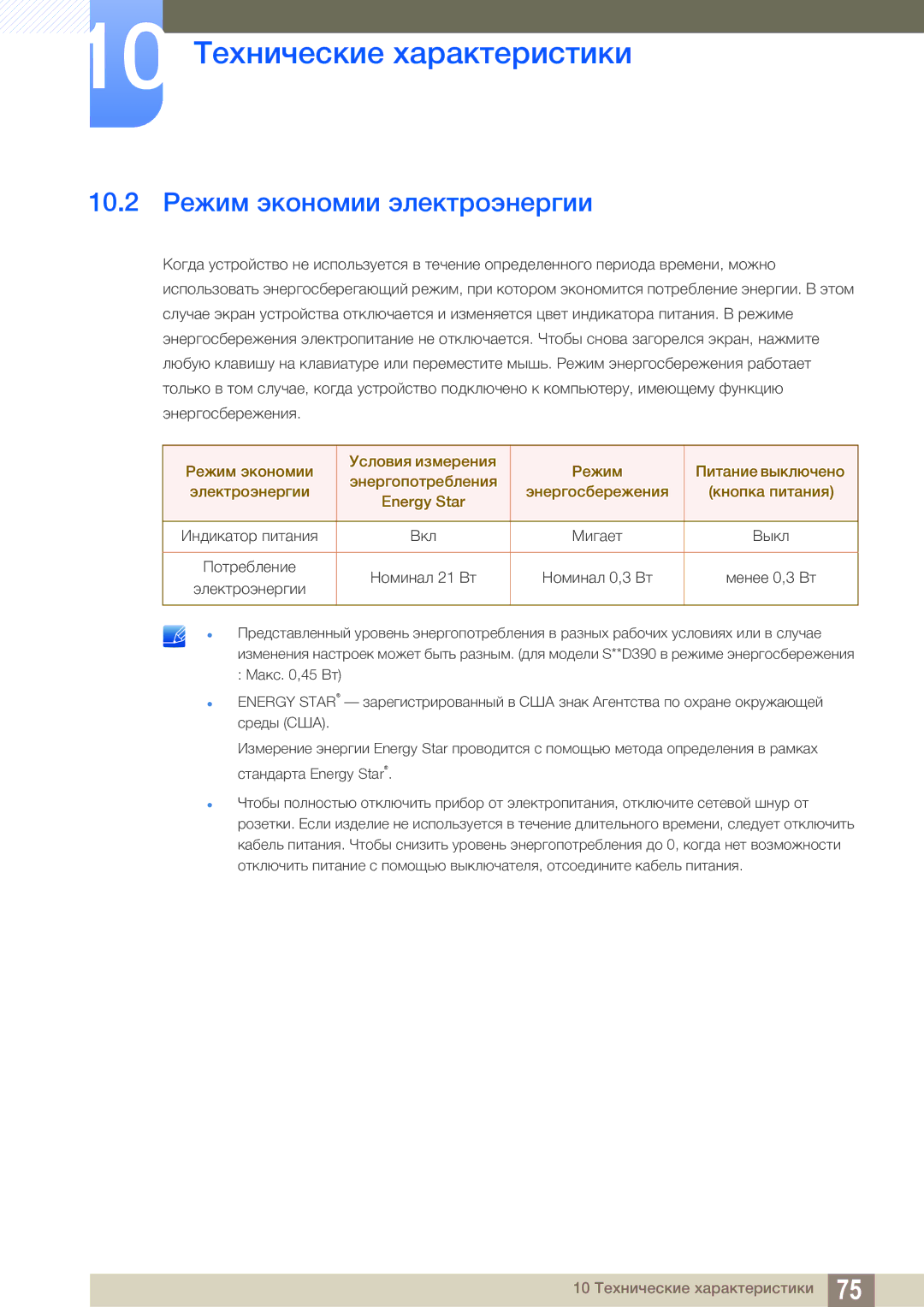 Samsung LS22D390QS/EN manual 10.2 Режим экономии электроэнергии 