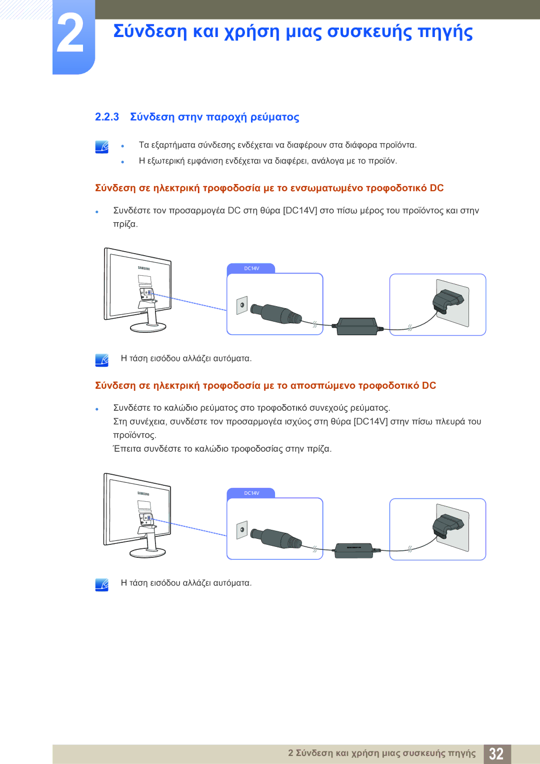 Samsung LS22D390QS/EN manual 3 Σύνδεση στην παροχή ρεύματος 