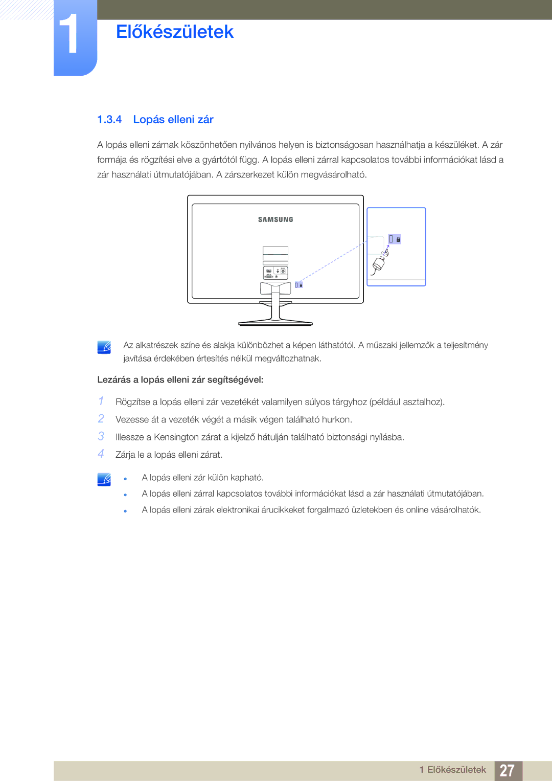 Samsung LS22D390QS/EN manual 4 Lopás elleni zár 