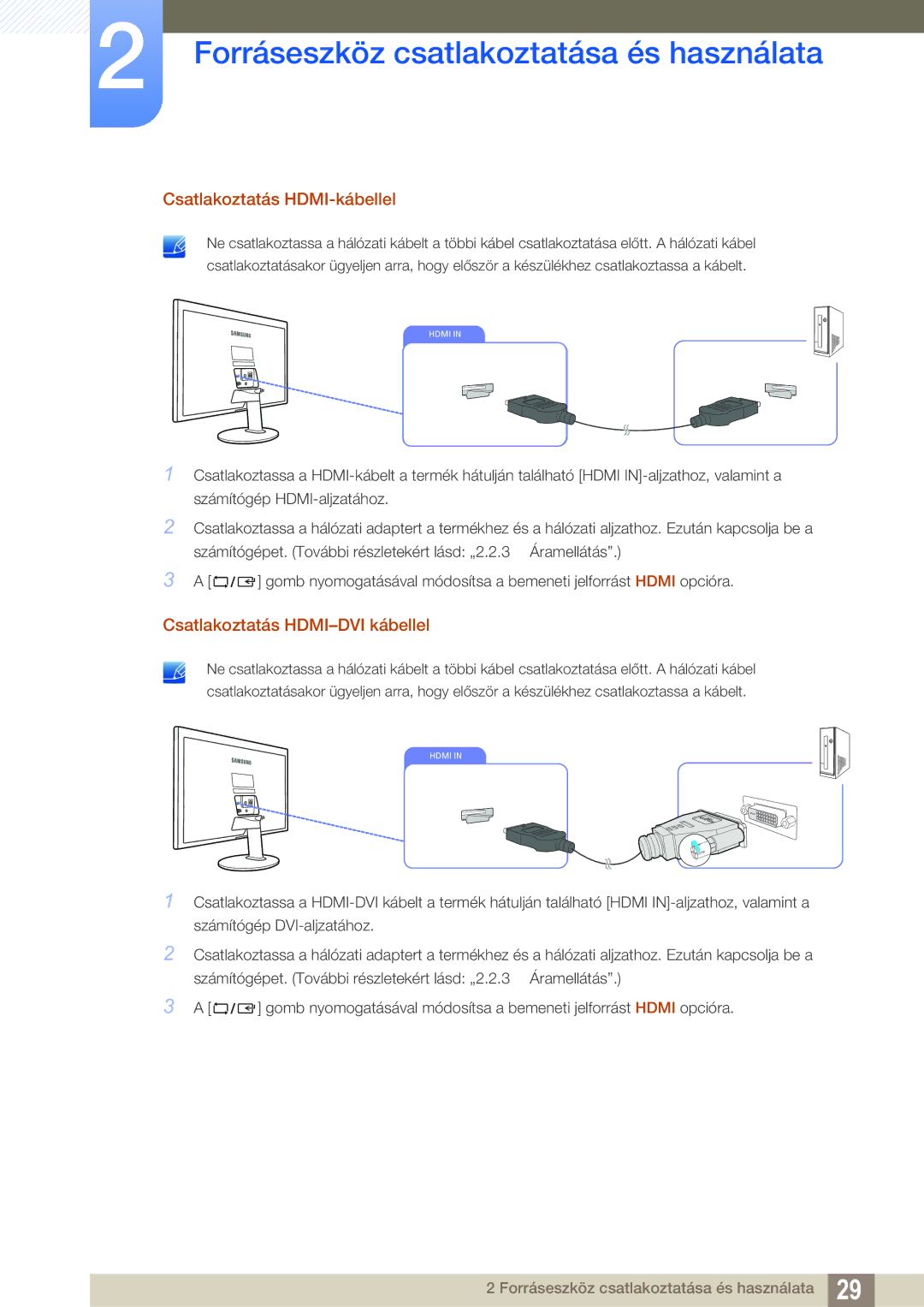 Samsung LS22D390QS/EN manual Csatlakoztatás HDMI-kábellel, Csatlakoztatás HDMI-DVI kábellel 