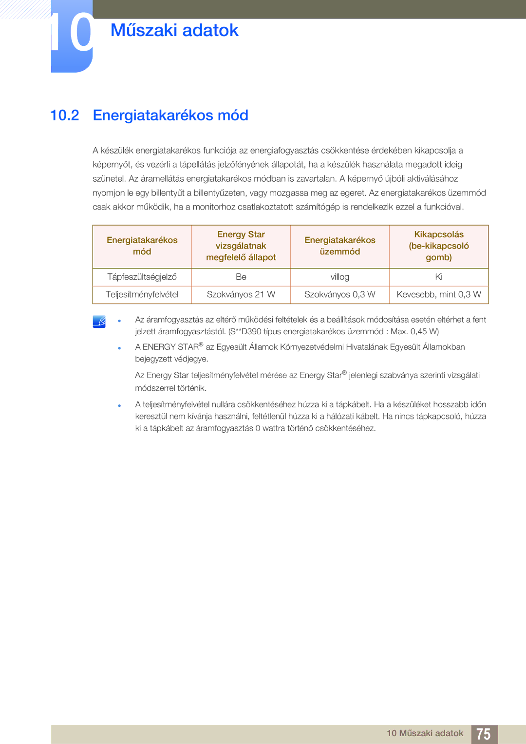 Samsung LS22D390QS/EN manual Energiatakarékos mód 