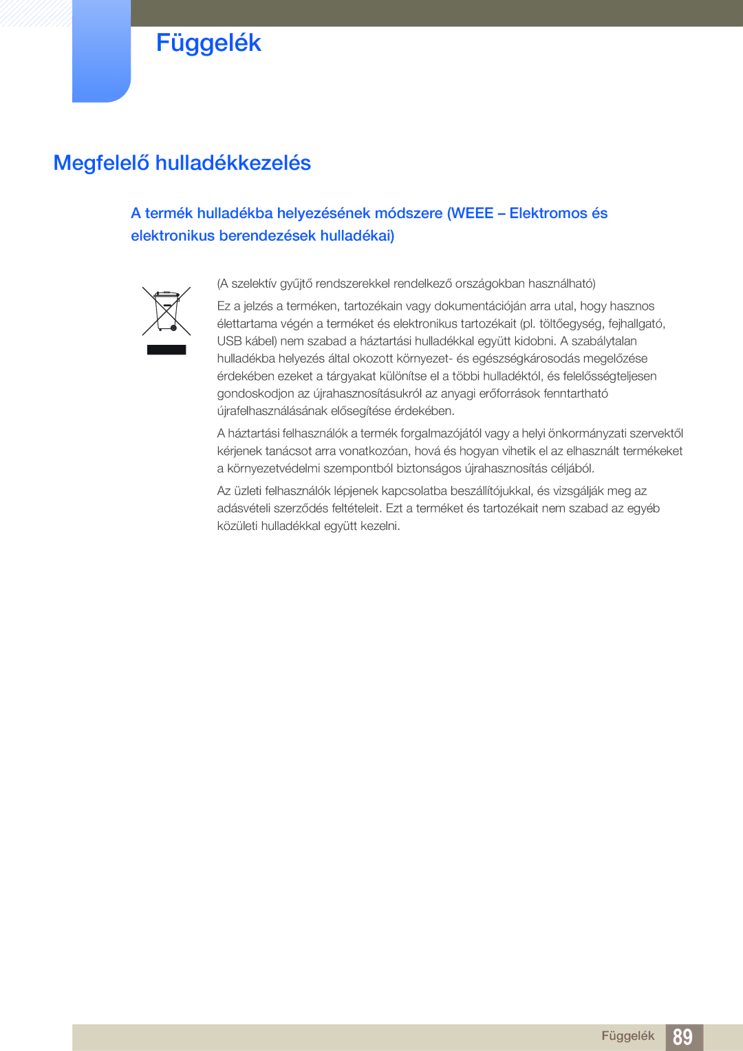 Samsung LS22D390QS/EN manual Megfelelő hulladékkezelés 