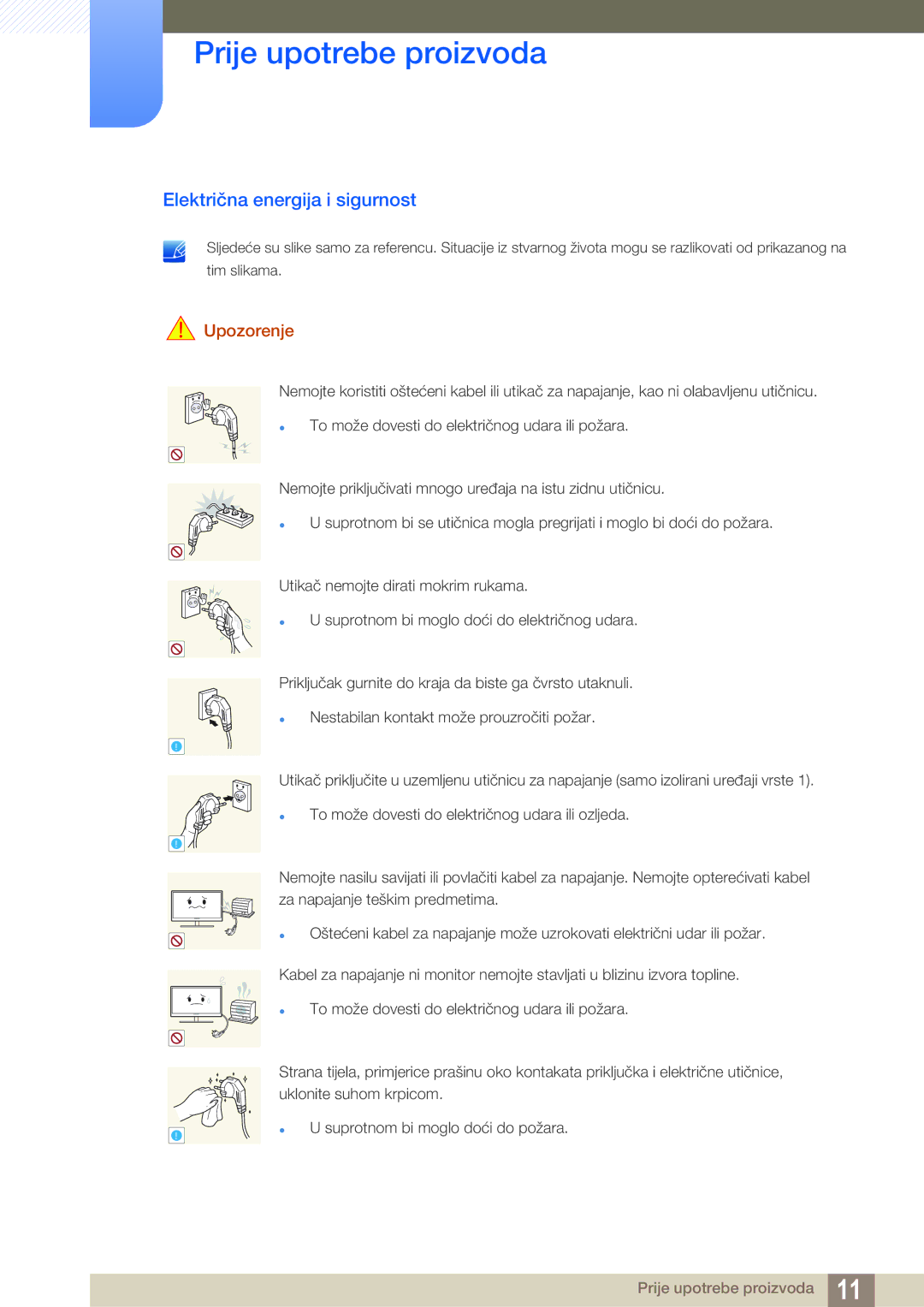 Samsung LS22D390QS/EN manual Električna energija i sigurnost, Upozorenje 