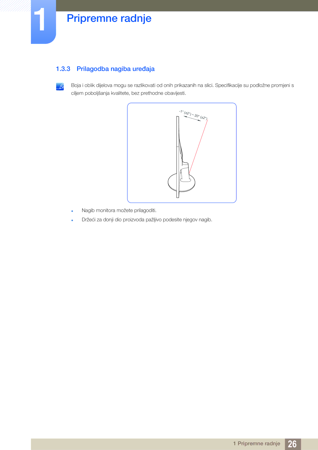 Samsung LS22D390QS/EN manual Prilagodba nagiba uređaja 