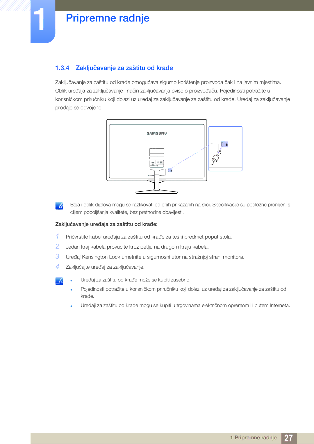 Samsung LS22D390QS/EN manual Zaključavanje za zaštitu od krađe 