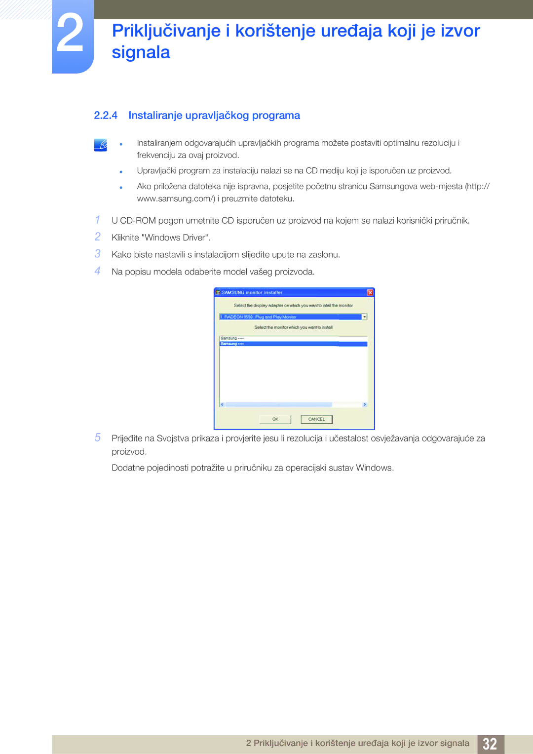 Samsung LS22D390QS/EN manual Instaliranje upravljačkog programa 