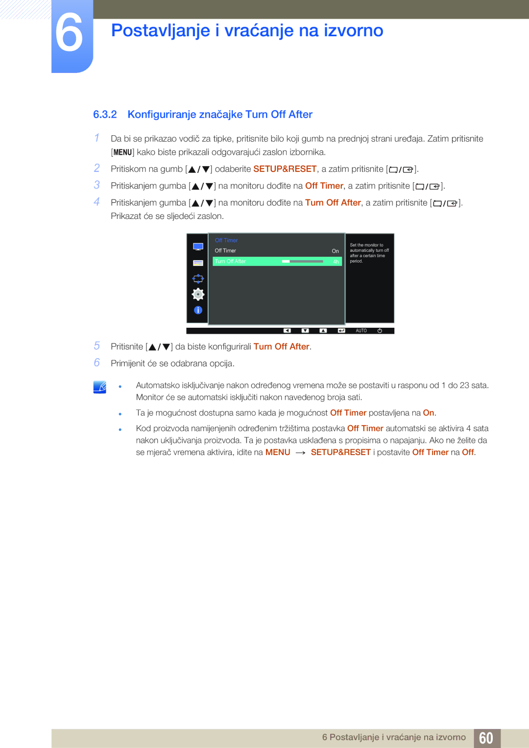 Samsung LS22D390QS/EN manual Konfiguriranje značajke Turn Off After 