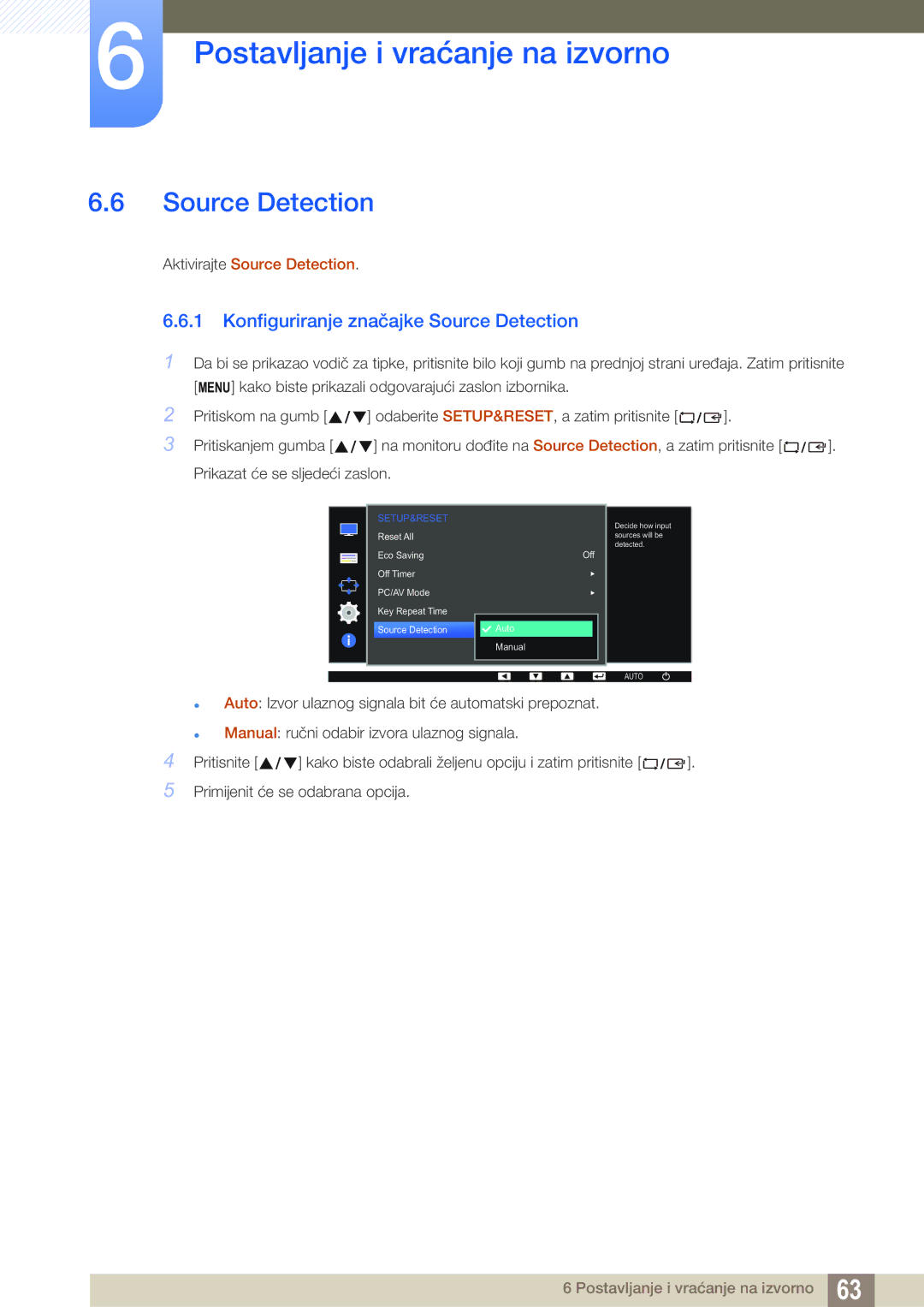 Samsung LS22D390QS/EN manual Konfiguriranje značajke Source Detection 