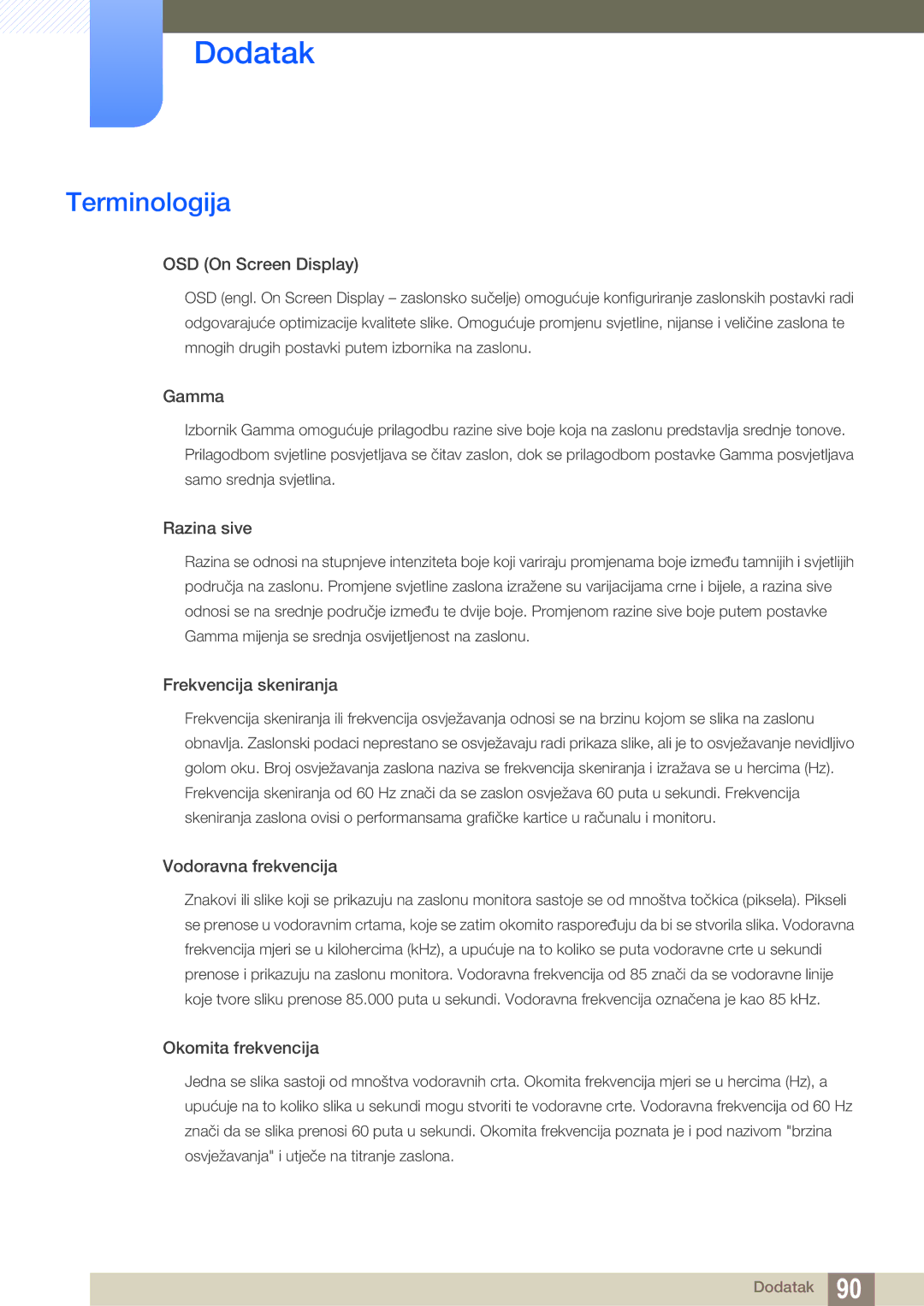 Samsung LS22D390QS/EN manual Terminologija, OSD On Screen Display 