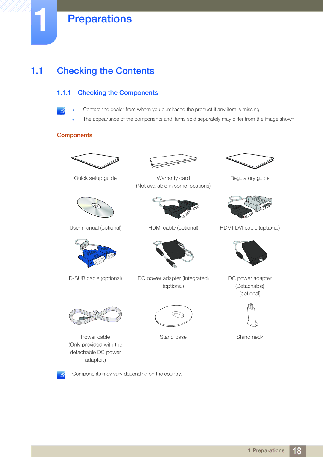 Samsung LS22D391QS/EN, LS22D391QSX/CI manual Preparations, Checking the Contents 