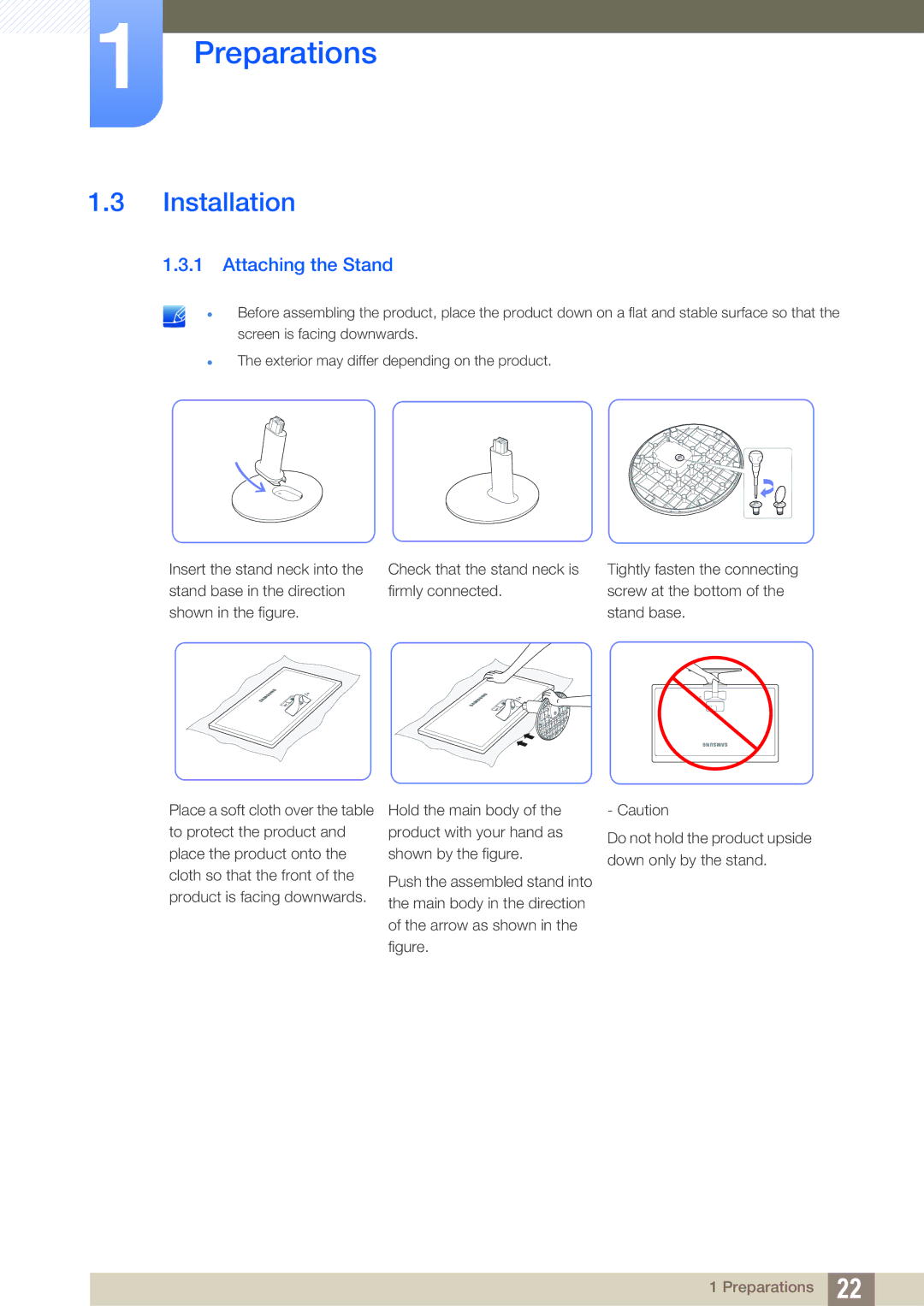 Samsung LS22D391QS/EN, LS22D391QSX/CI manual Installation, Attaching the Stand 