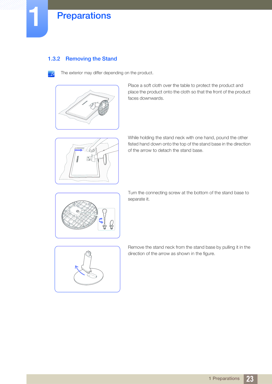 Samsung LS22D391QSX/CI, LS22D391QS/EN manual Removing the Stand 