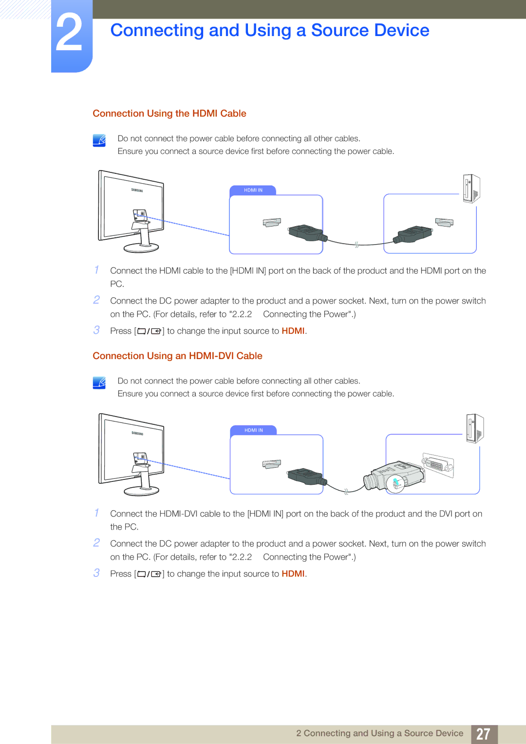 Samsung LS22D391QSX/CI, LS22D391QS/EN manual Connection Using the Hdmi Cable 