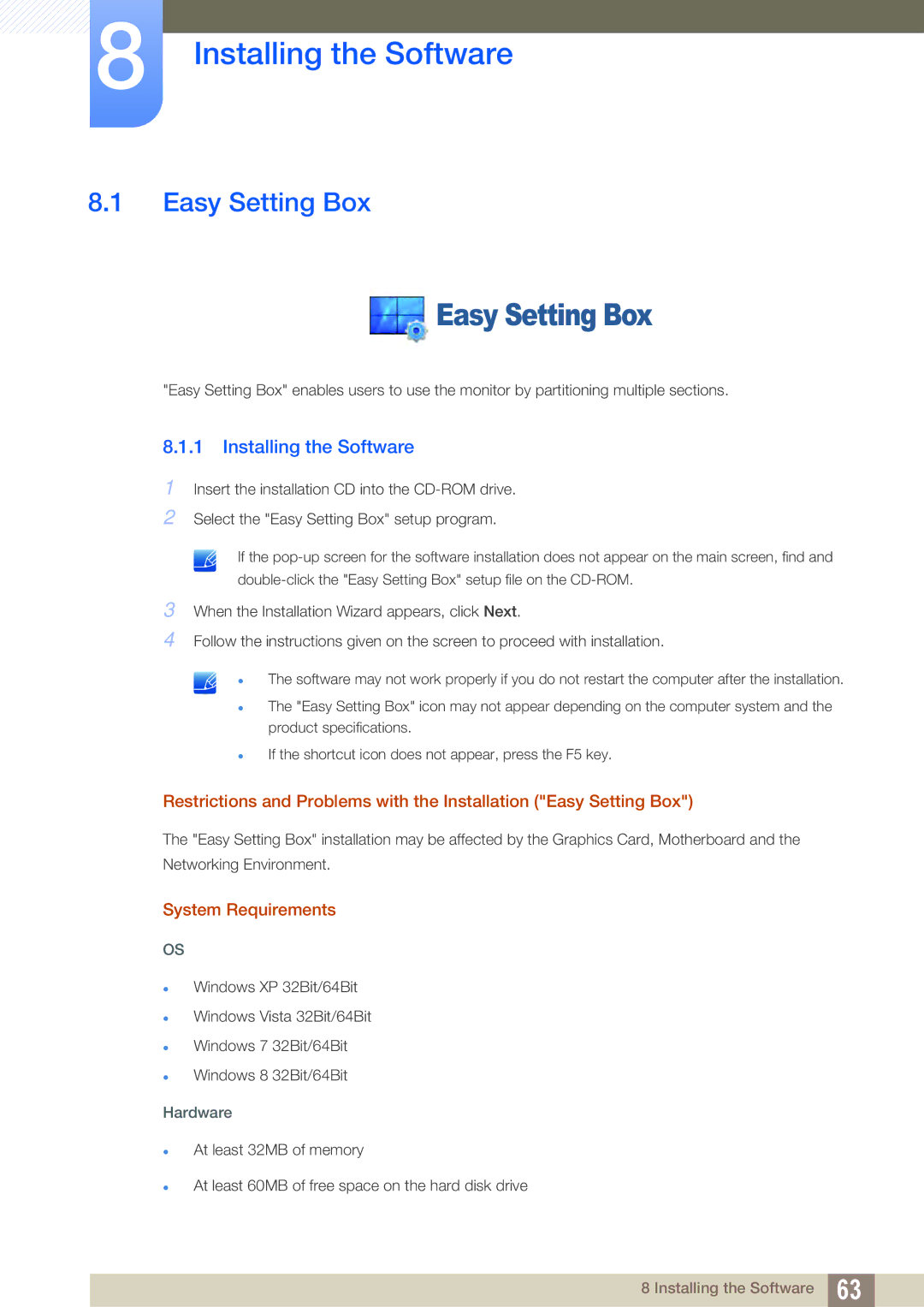 Samsung LS22D391QSX/CI, LS22D391QS/EN manual Installing the Software, Easy Setting Box 