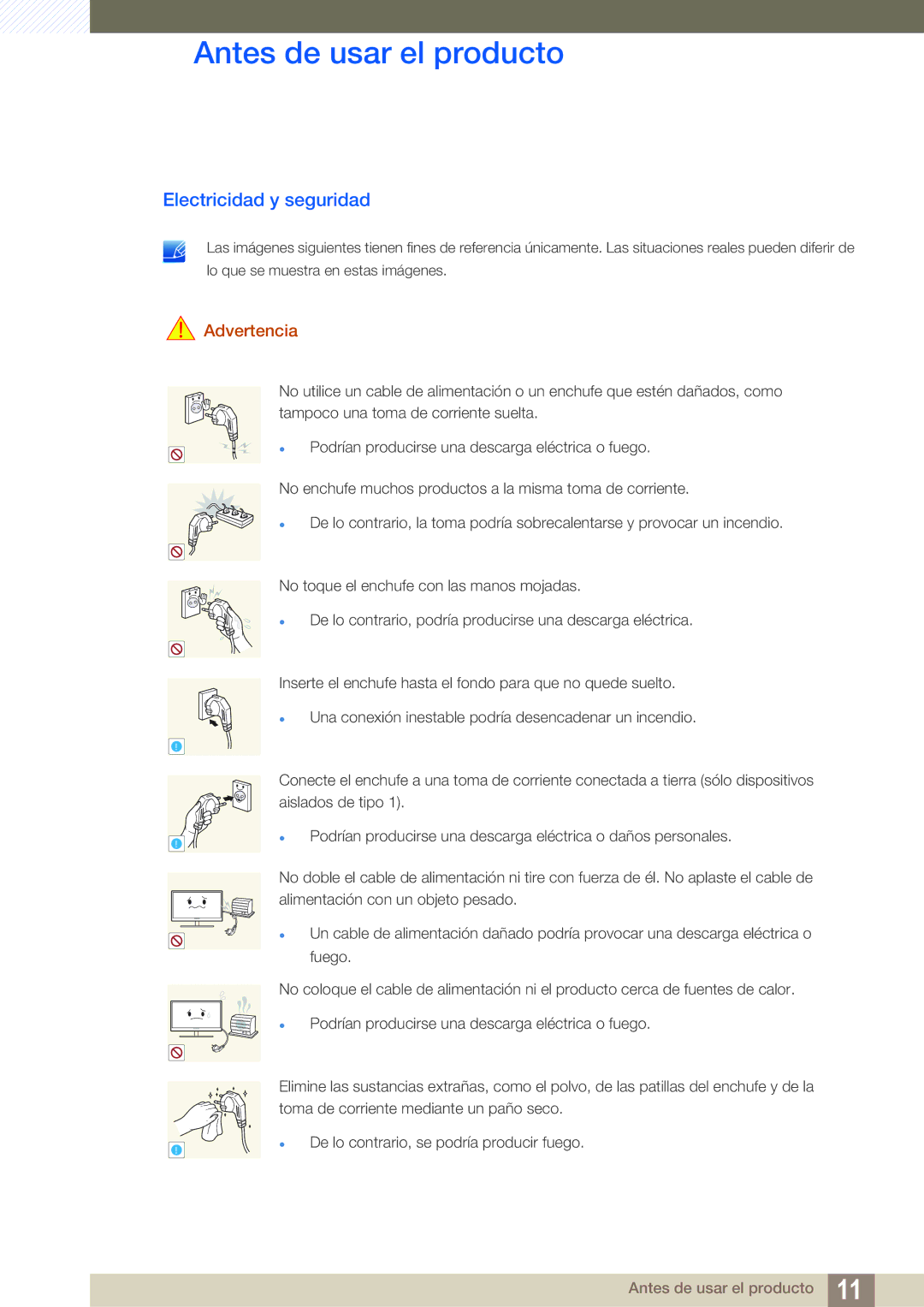 Samsung LS22D391QS/EN manual Electricidad y seguridad, Advertencia 