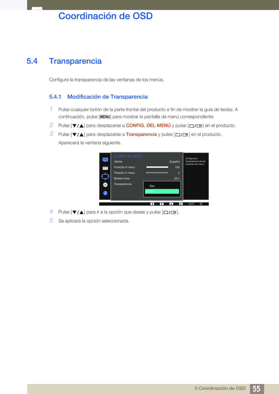 Samsung LS22D391QS/EN manual Modificación de Transparencia 