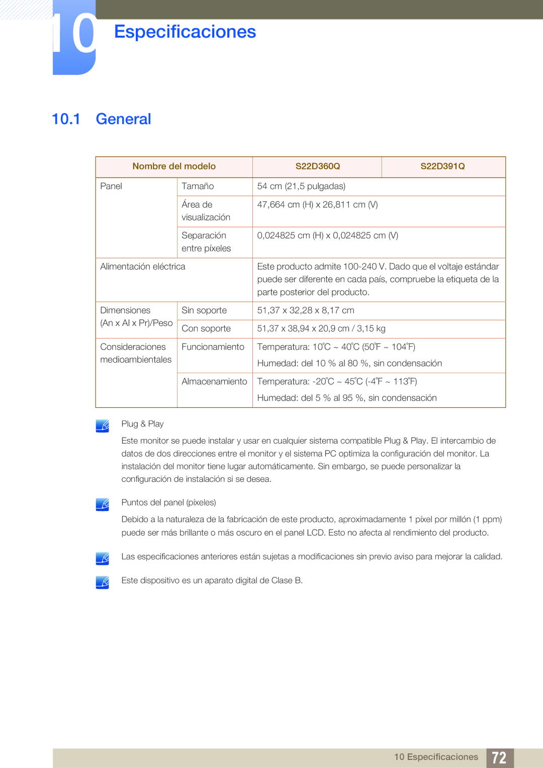 Samsung LS22D391QS/EN manual Especificaciones, General 