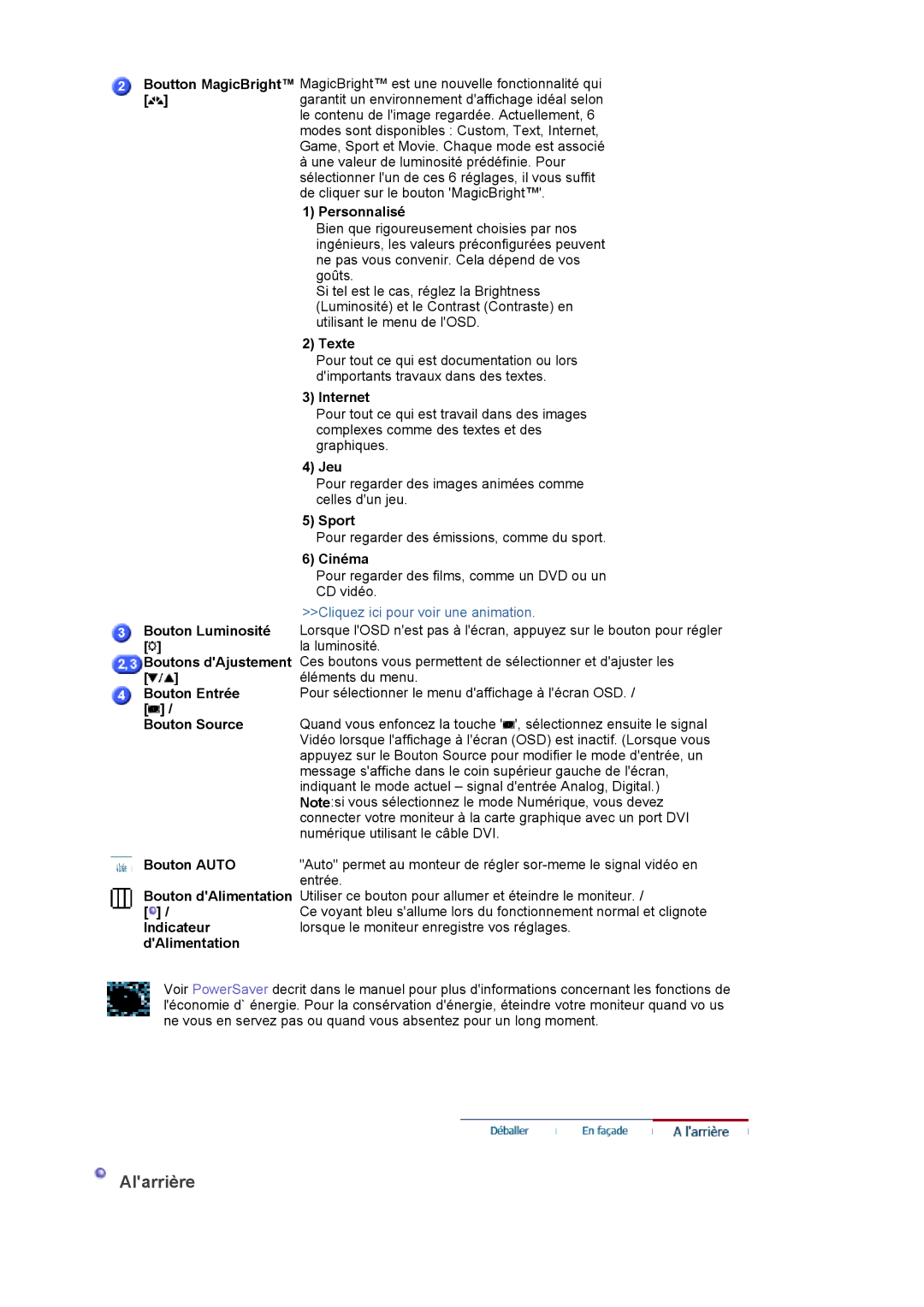 Samsung LS22DPWCSQ/EDC, LS22DPWCSS/EDC manual Alarrière 