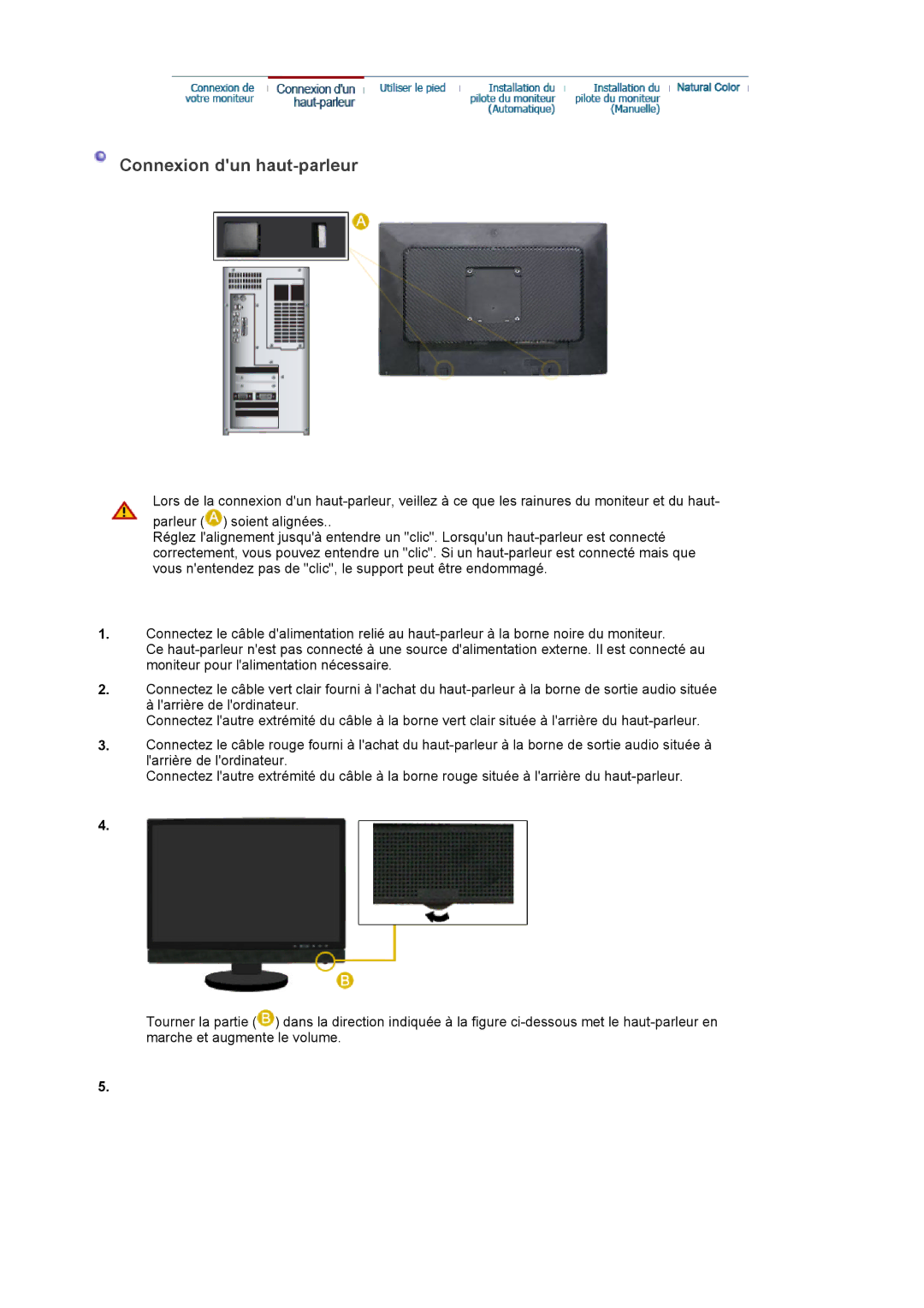 Samsung LS22DPWCSS/EDC, LS22DPWCSQ/EDC manual Connexion dun haut-parleur 