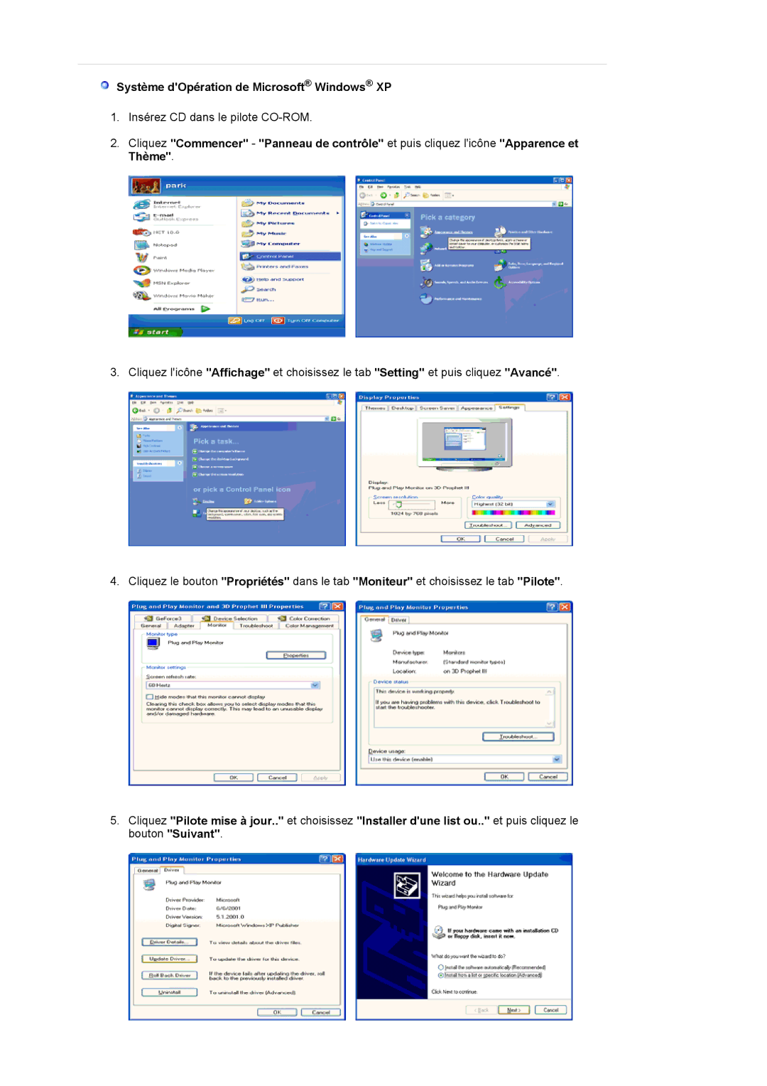 Samsung LS22DPWCSQ/EDC, LS22DPWCSS/EDC manual Système dOpération de Microsoft Windows XP 