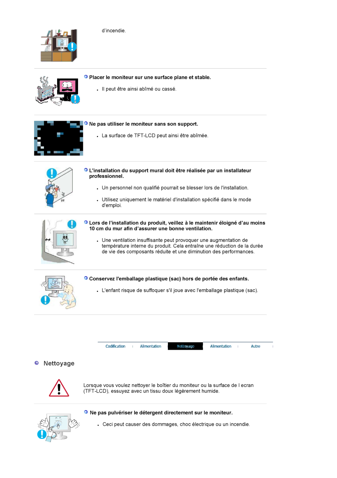 Samsung LS22DPWCSS/EDC, LS22DPWCSQ/EDC manual Nettoyage, Placer le moniteur sur une surface plane et stable 