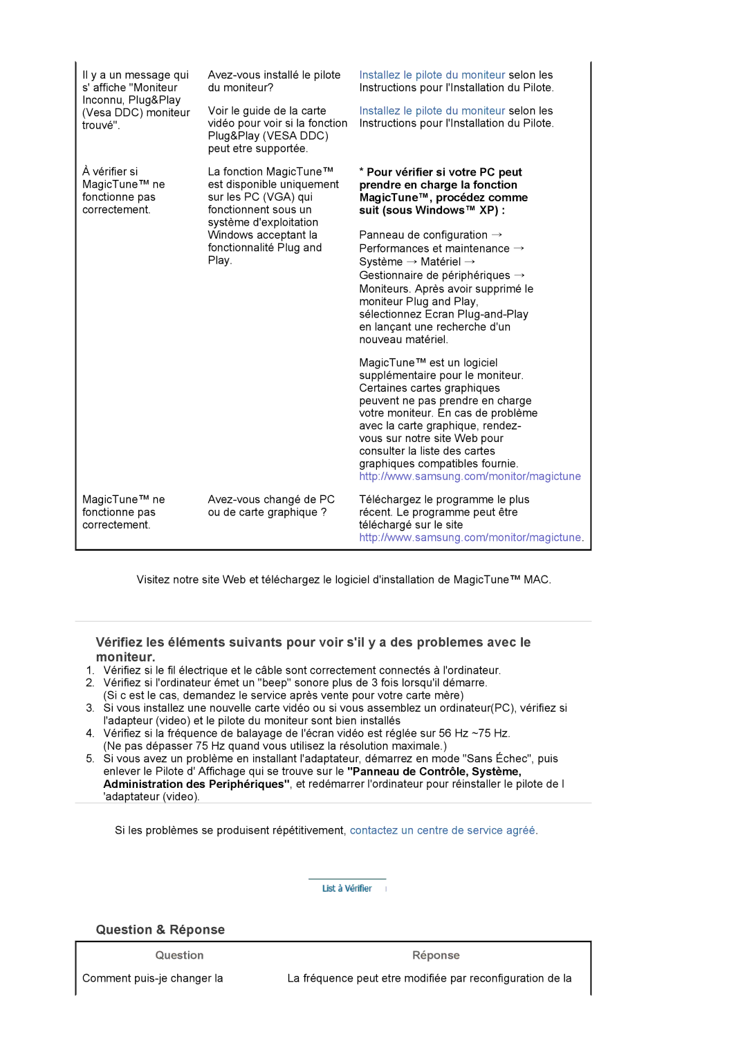 Samsung LS22DPWCSQ/EDC manual Pour vérifier si votre PC peut, Prendre en charge la fonction, MagicTune, procédez comme 