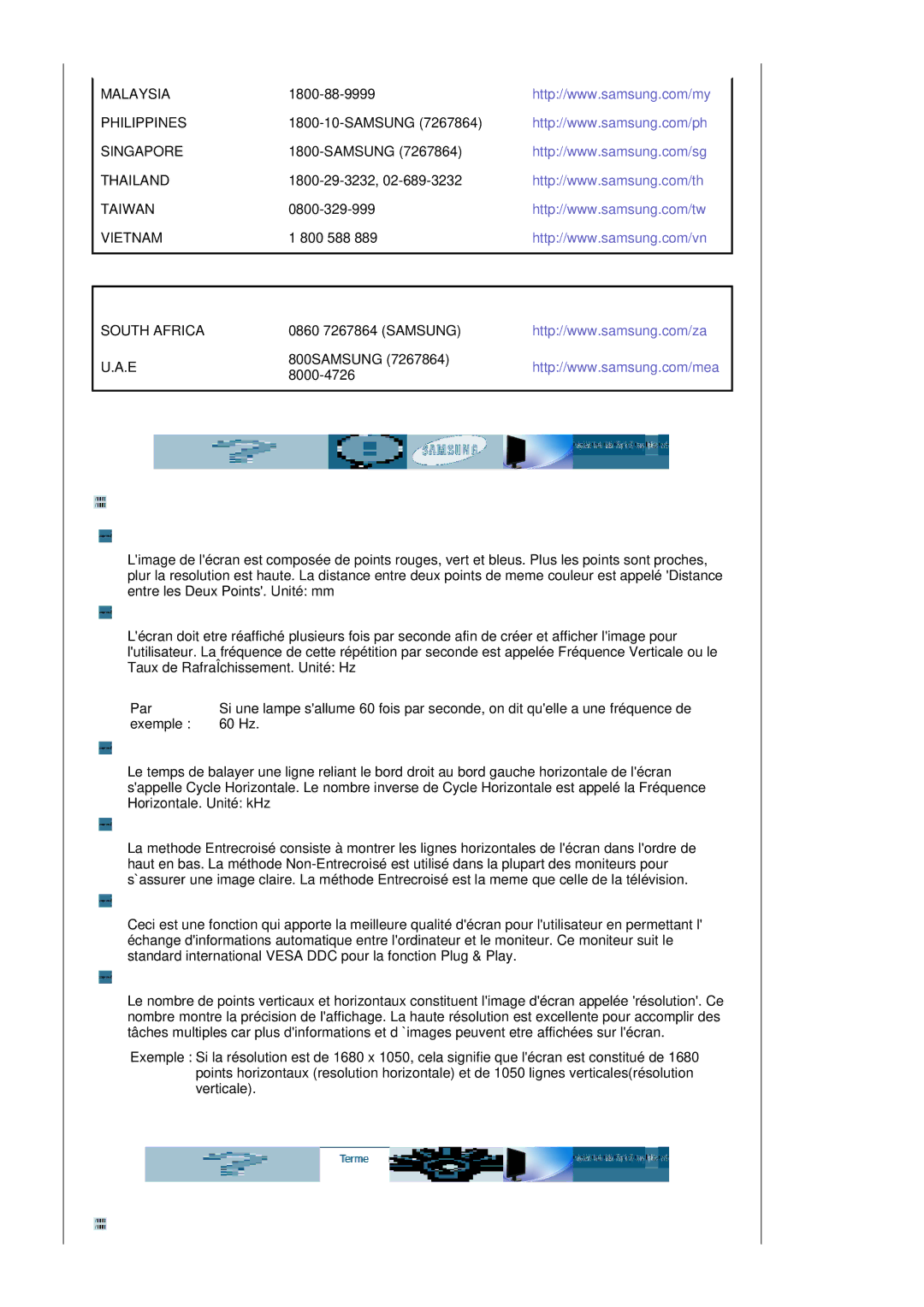 Samsung LS22DPWCSS/EDC, LS22DPWCSQ/EDC manual Terme, Middle East & Africa 