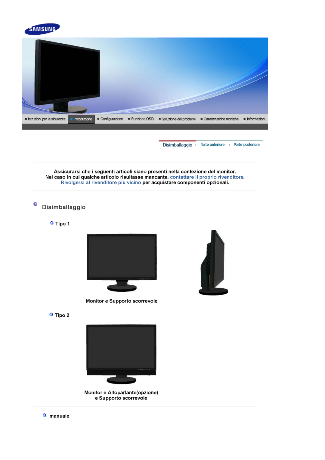 Samsung LS22DPWCSQ/EDC, LS22DPWCSS/EDC manual Disimballaggio 