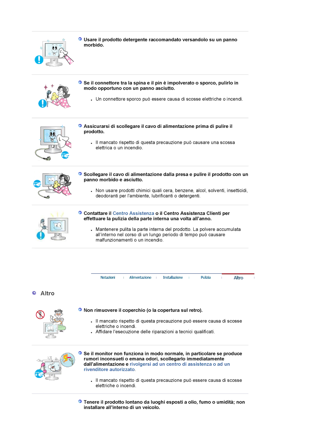 Samsung LS22DPWCSQ/EDC, LS22DPWCSS/EDC manual Altro, Non rimuovere il coperchio o la copertura sul retro 