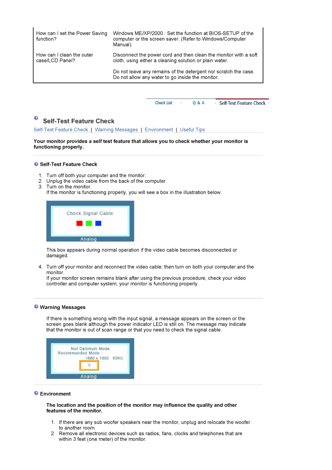 Samsung LS22DPWCSQ/EDC, LS22DPWCSS/EDC manual Self-Test Feature Check 