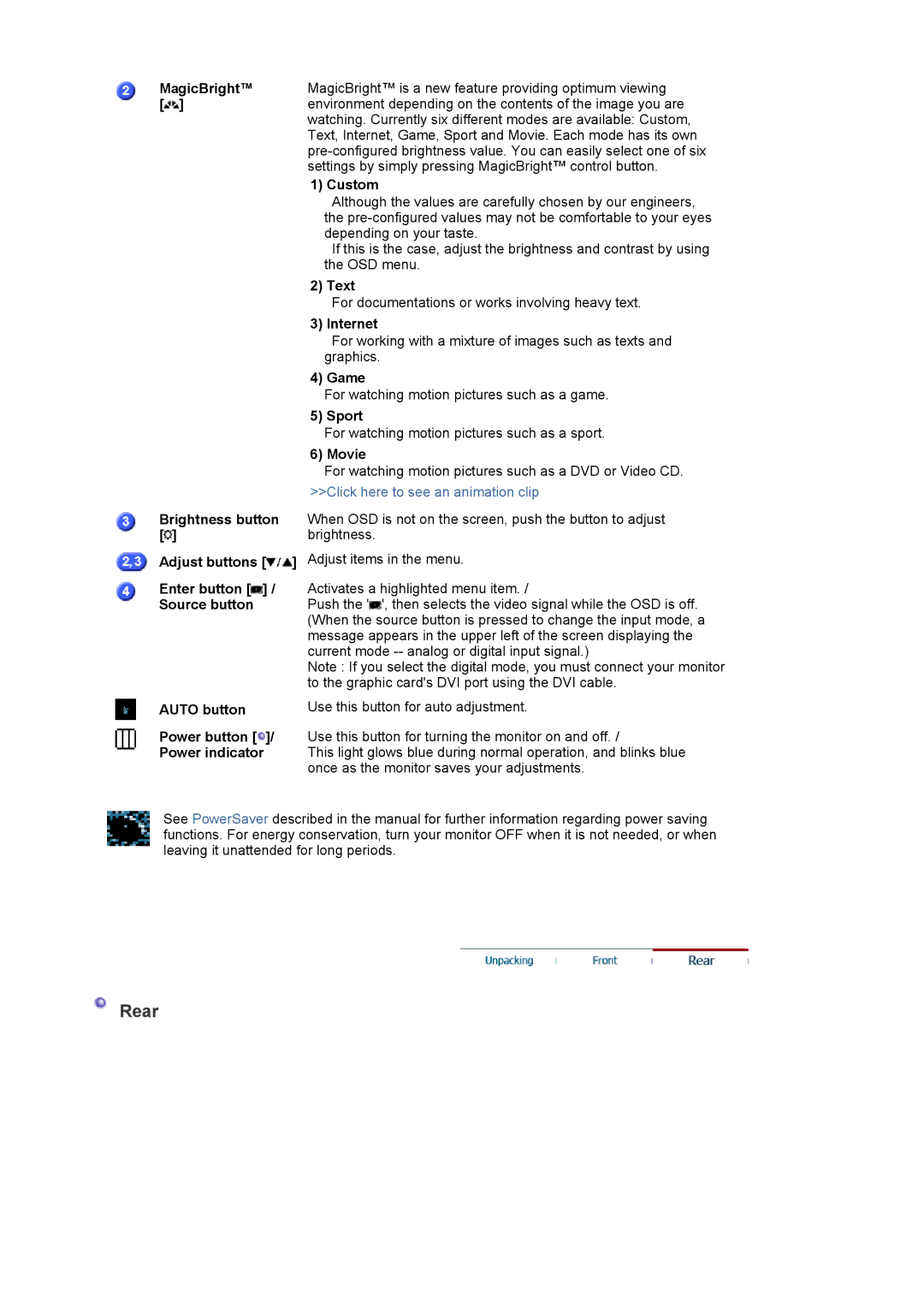 Samsung LS22DPWCSQ/EDC, LS22DPWCSS/EDC manual Rear 