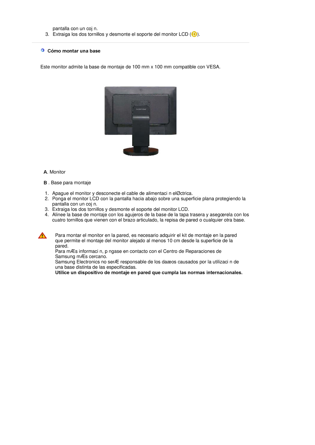 Samsung LS22DPWCSQ/EDC, LS22DPWCSS/EDC manual Cómo montar una base 